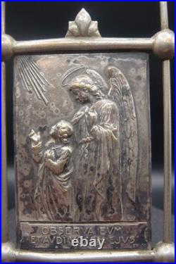 Antique Rare Silverplate Guardian Angel Religious Small Plaque Icon Ex 23 by SJ