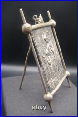 Antique Rare Silverplate Guardian Angel Religious Small Plaque Icon Ex 23 by SJ