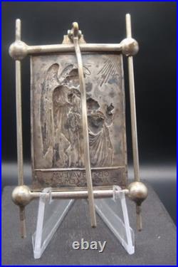 Antique Rare Silverplate Guardian Angel Religious Small Plaque Icon Ex 23 by SJ