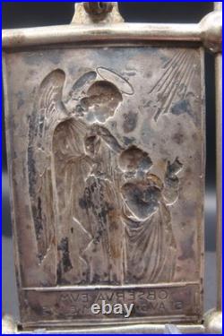 Antique Rare Silverplate Guardian Angel Religious Small Plaque Icon Ex 23 by SJ
