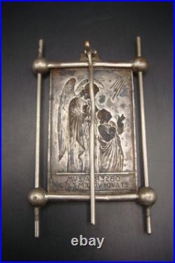 Antique Rare Silverplate Guardian Angel Religious Small Plaque Icon Ex 23 by SJ