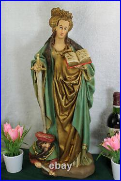 Antique Rare french religious church chalkware statue Saint Catherine