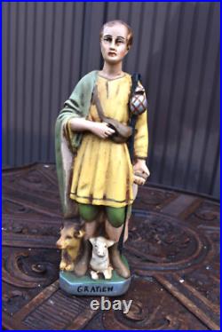 Antique Rare statue of Saint Gratien D'Amiens Religious chalk