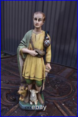 Antique Rare statue of Saint Gratien D'Amiens Religious chalk
