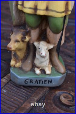 Antique Rare statue of Saint Gratien D'Amiens Religious chalk
