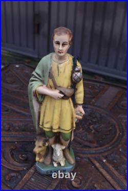 Antique Rare statue of Saint Gratien D'Amiens Religious chalk