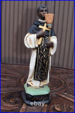 Antique Rare statue of Saint MArtin de porres Religious chalk