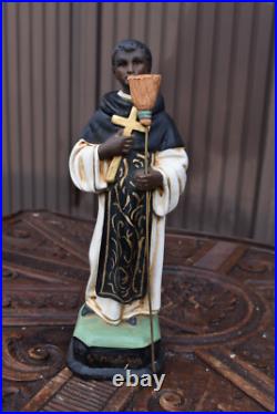 Antique Rare statue of Saint MArtin de porres Religious chalk