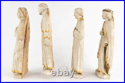 Antique Rare wood carved Set 4 Saint statue figurine religious church