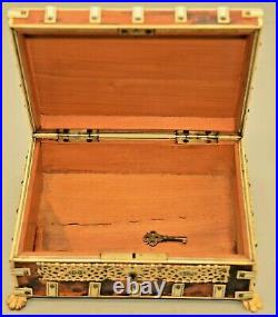 Antique Regency Tortoise Shell Inlaid Lattice Humidor Trinket Jewelry Letter Box