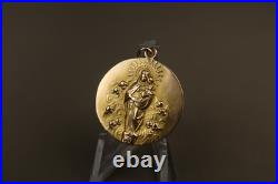 Antique Religious 10K Gold Medal Virgin Mary & Child Jesus Pendant 20th Century
