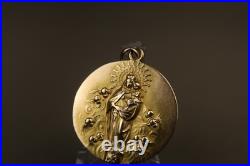 Antique Religious 10K Gold Medal Virgin Mary & Child Jesus Pendant 20th Century