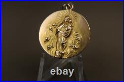 Antique Religious 10K Gold Medal Virgin Mary & Child Jesus Pendant 20th Century