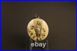Antique Religious 10K Gold Medal Virgin Mary & Child Jesus Pendant 20th Century