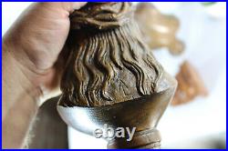Antique Religious 19thc Bust figurine christ mary wood carved with console rare