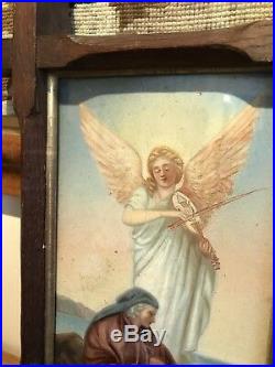 Antique Religious Angel Shepherd Jesus Prayer Old Victorian Oil Painting