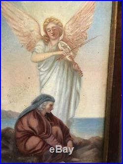 Antique Religious Angel Shepherd Jesus Prayer Old Victorian Oil Painting