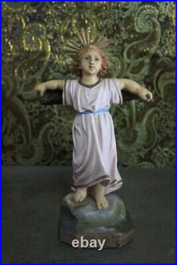 Antique Religious Art Sculpture Jesus Christ Child Statue Jesus on Cross Plaster