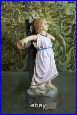 Antique Religious Art Sculpture Jesus Christ Child Statue Jesus on Cross Plaster