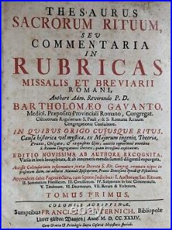 Antique Religious Book Thesaurus Sacrorum Rituum Bartholomeo Gavanto 1734