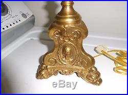 Antique Religious Brass Catholic Church Table Lamp Jesus Mary Joseph Tripod Base