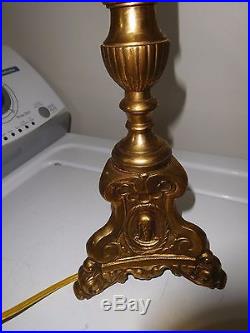 Antique Religious Brass Catholic Church Table Lamp Jesus Mary Joseph Tripod Base