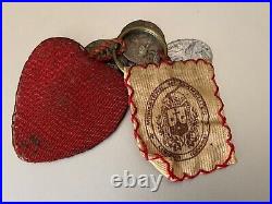 Antique Religious Brass Pendants & Fabric Relic Ste Therese de l'Enfant Jesus