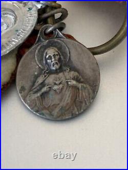 Antique Religious Brass Pendants & Fabric Relic Ste Therese de l'Enfant Jesus