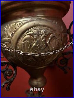 Antique Religious Candle Holder Altar Church Brass Angels