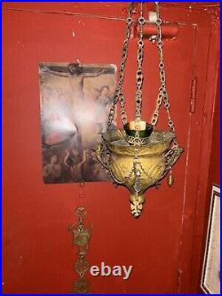 Antique Religious Candle Holder Altar Church Brass Angels