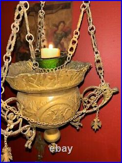 Antique Religious Candle Holder Altar Church Brass Angels