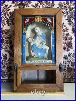 Antique Religious Carved Oak Shadow Box