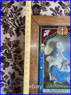 Antique Religious Carved Oak Shadow Box