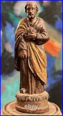 Antique Religious Carved Wood Santos Saint Jude Polychrome 19th Century