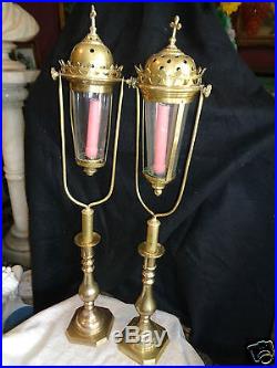 Antique Religious Catholic Swinging Processional Torch Altar Candle Holder Set