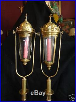 Antique Religious Catholic Swinging Processional Torch Altar Candle Holder Set