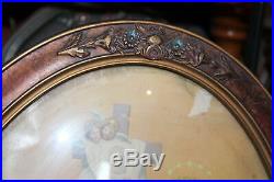 Antique Religious Christianity Print Oval Convex Frame Flowers Jesus Christ Mary