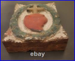 Antique Religious Church Architectural Salvage Wood Cross Heart Christ Carved-S