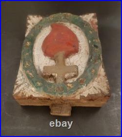 Antique Religious Church Architectural Salvage Wood Cross Heart Christ Carved-S