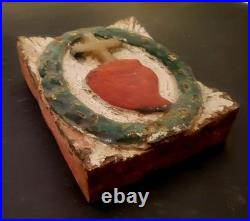 Antique Religious Church Architectural Salvage Wood Cross Heart Christ Carved-S