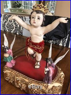 Antique Religious Crying Baby Jesus Infant Of Prague Santo Nino Angels Figurine
