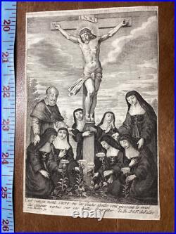 Antique Religious Engraving Christ Cross St Francis de Sales c 1670