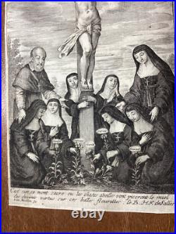 Antique Religious Engraving Christ Cross St Francis de Sales c 1670