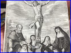 Antique Religious Engraving Christ Cross St Francis de Sales c 1670