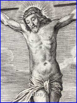 Antique Religious Engraving Christ Cross St Francis de Sales c 1670