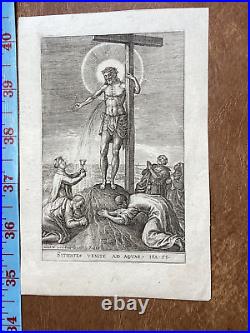 Antique Religious Engraving Jesus Christ Cross Johan Wierix 1616 dated