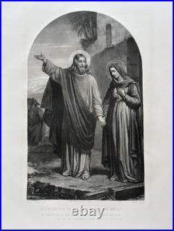 Antique Religious Etching After Claudius Jacquand Jesus And Mary