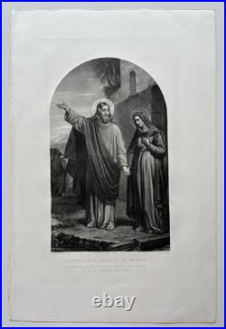Antique Religious Etching After Claudius Jacquand Jesus And Mary