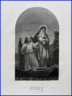 Antique Religious Etching After Claudius Jacquand Mary, Baby Jesus And Angel