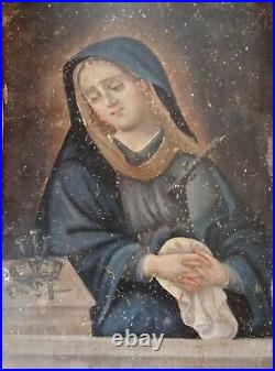 Antique Religious Figures Oil On Tin